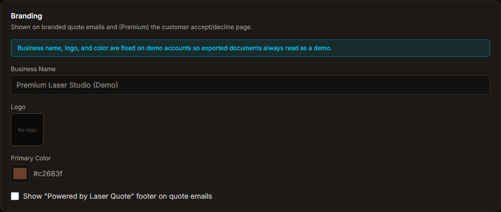 The Branding card on Account settings