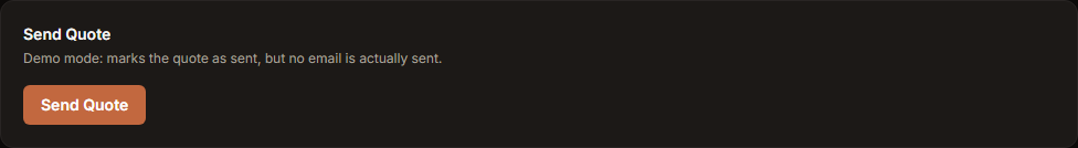 The Send Quote panel on a quote's detail page